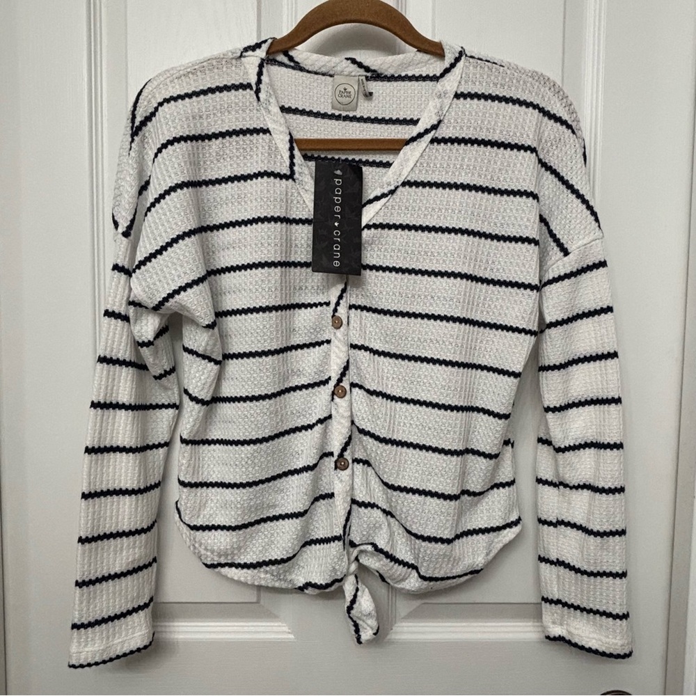 Striped Twist-Front Cardigan | Paper Crane S